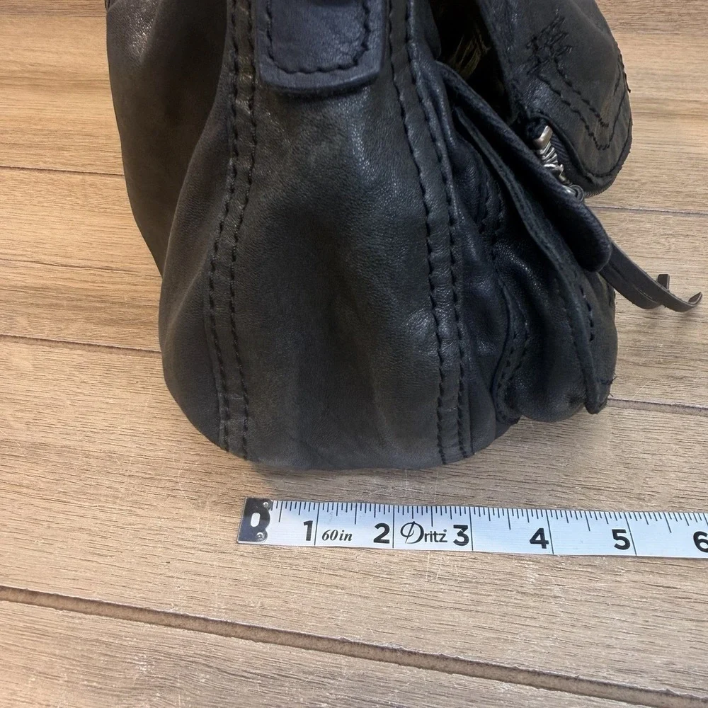 Lucky Brand Vintage Black Stash Fold Over Lamb Leather Purse Bag Lamb Leather